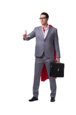 Beyaz arka plan üzerinde izole süper kahraman işadamı