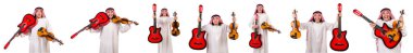 Arap adam beyaz izole gitar çalmak