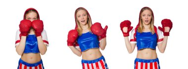 Beyaz arkaplanda izole edilmiş kadın boksör