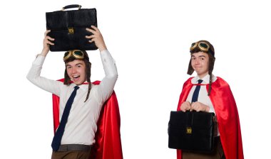 evrak çantası üzerinde beyaz izole komik burda