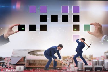 İşadamı madencilik parasıyla kripto para kavramı