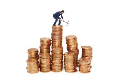 İşadamı madencilik parasıyla kripto para kavramı