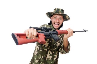 Asker beyaz izole silah ile