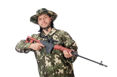 Asker beyaz izole silah ile