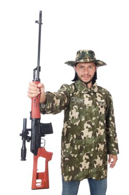 Asker beyaz izole silah ile