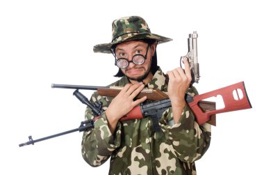 Asker beyaz izole silah ile