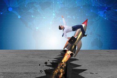 İş adamı roketle kaya boşluğundan uçuyor