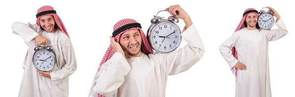 Arab man in time concept on white — Stock Photo, Image