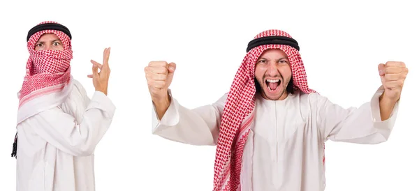 Arabische man gitaarspelen geïsoleerd op wit — Stockfoto