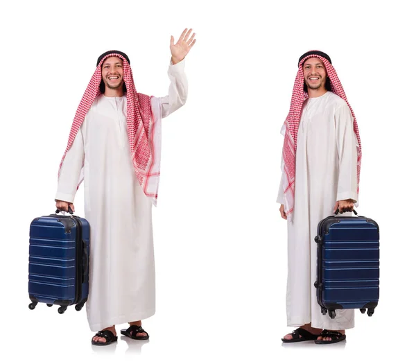 Arab muž se zavazadly na bílém — Stock fotografie