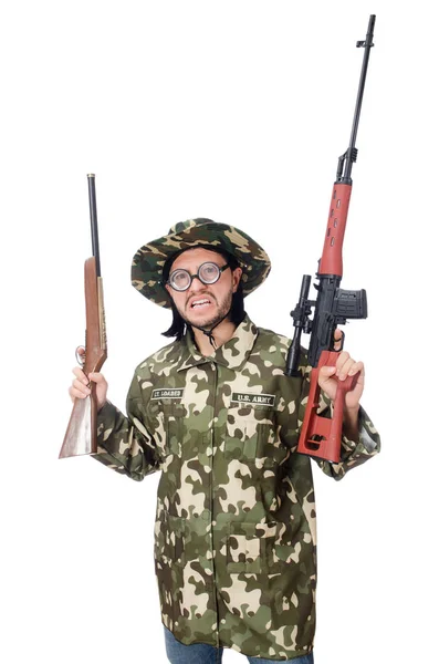 Soldato con armi isolate su bianco — Foto Stock