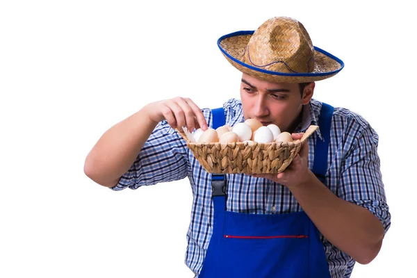 Homem com chapéu de palha e ovos — Fotografia de Stock