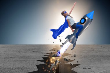 Roketle uçan süper kahraman çocuk.