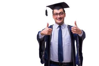 Mezun olan genç bir öğrenci beyazlar içinde.