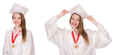 beyaz üzerine lisansüstü kız solated