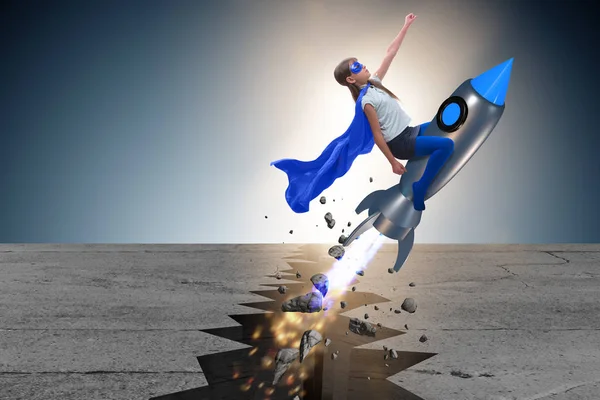 Roketle uçan süper kahraman çocuk.