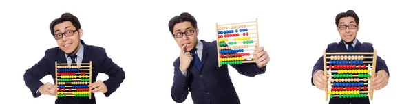 Vicces üzletember, az abacus elszigetelt a fehér — Stock Fotó