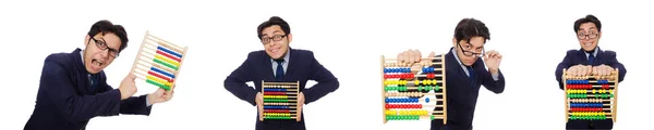 นักบัญชีโกรธกับ abacus แยกกันบนสีขาว — ภาพถ่ายสต็อก