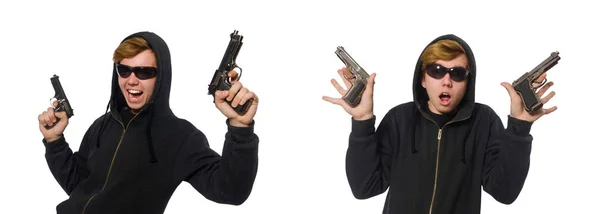 Aggressive man with gun isolated on white — Stock Photo, Image