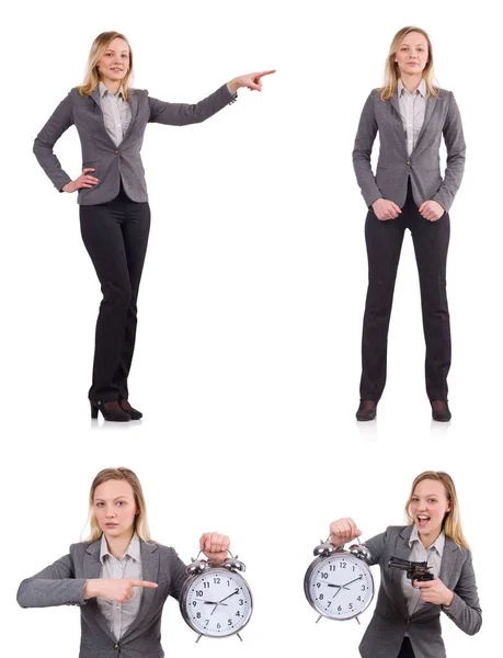 Businesswoman in gray suit isolated on white — Stock Photo, Image