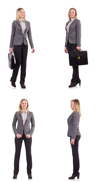 Geschäftsfrau im grauen Anzug isoliert auf weißem Grund — Stockfoto