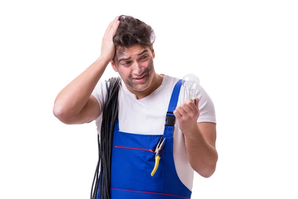 Divertido hombre haciendo reparación eléctrica —  Fotos de Stock