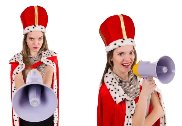 Drottning affärsman med högtalare i roligt koncept — Stockfoto