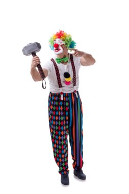 Beyaz arka planda çekici olan komik bir palyaço.