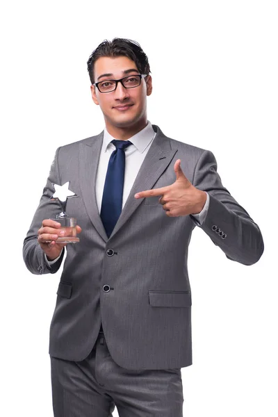 Affärsman som håller stjärna utmärkelse i affärsidé — Stockfoto