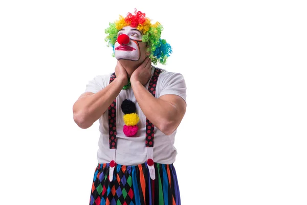 Grappige clown acteren dom geïsoleerd op witte achtergrond — Stockfoto