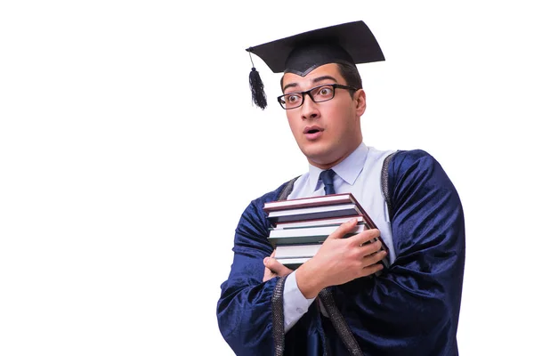Jovem estudante graduando-se isolado no branco — Fotografia de Stock
