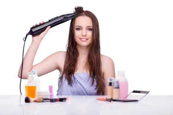 Jeune femme en beauté maquillage isolé sur blanc — Photo