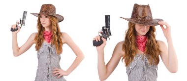 Silahlı beyaz izole kadın gangster
