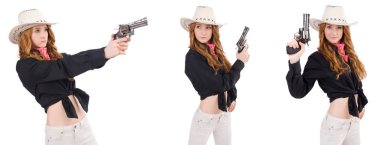 beyaz izole tabanca ile genç çoban kız