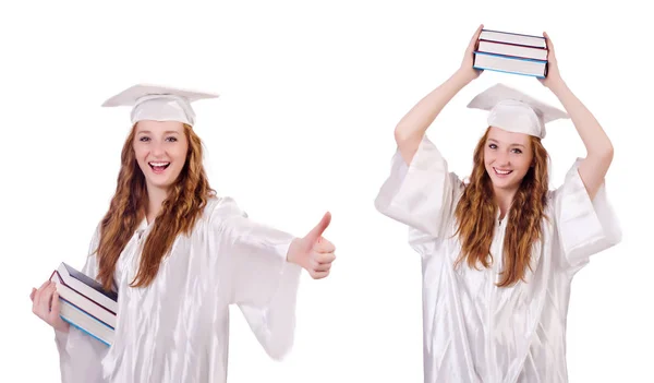 Mujer estudiante aislada en blanco —  Fotos de Stock