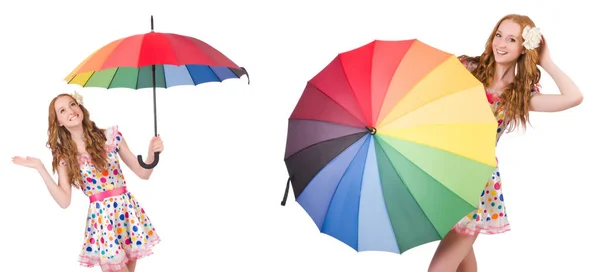 Young girl with colourful umbrella — Stock Photo, Image