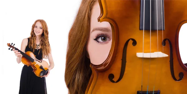 白で隔離されるバイオリンを持つ女性 — ストック写真