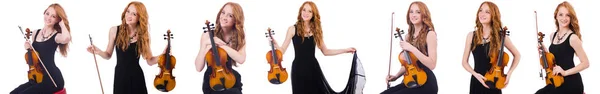 Kvinna med violin isolerad på vit — Stockfoto