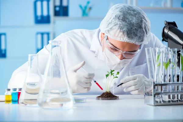 Concepto de biotecnología con científico en laboratorio — Foto de Stock