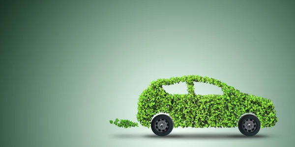 Koncepcja samochodu elektrycznego w koncepcji zielonego środowiska - renderowanie 3d — Zdjęcie stockowe