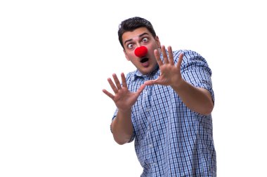 Beyaz arka planda izole komik bir palyaço.