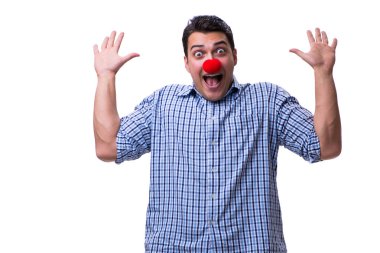 Beyaz arka planda izole komik bir palyaço.