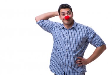 Beyaz arka planda izole komik bir palyaço.