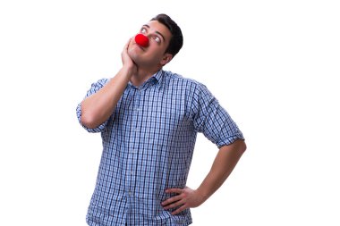 Beyaz arka planda izole komik bir palyaço.