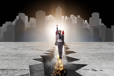 İş adamı roketle kaya boşluğundan uçuyor