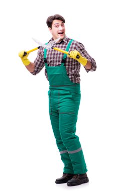 Genç bahçıvan beyazı izole etmiş.