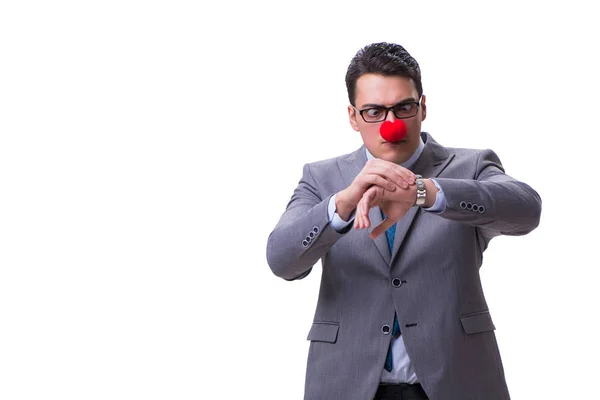 Drôle clown homme d'affaires isolé sur fond blanc — Photo