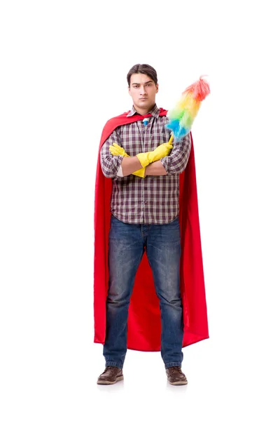 Super herói limpador isolado em branco — Fotografia de Stock