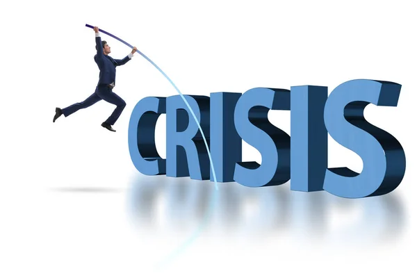 Abóbada de empresário saltando sobre crise — Fotografia de Stock