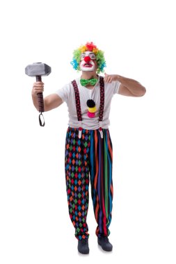 Beyaz arka planda çekici olan komik bir palyaço.